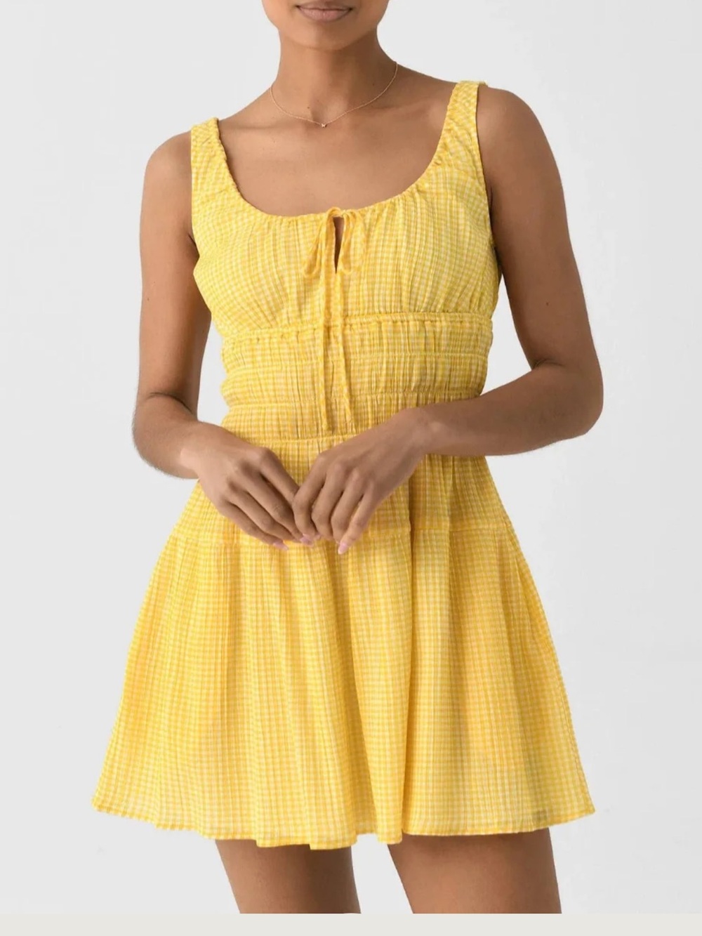 NWT- CiaoLucia - Yellow Gingham Sleeveless Summer Dress - XS